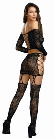 Top, Garterskirt, and Stockings - One Size - Black