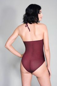 High Neck Scalloped Trim Lace Teddy With Sheer  Back - One Size - Burgundy