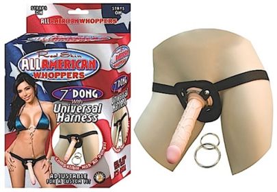 All American Whoppers 7-Inch Dong With Universal With Universal Harness-Flesh