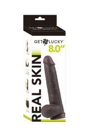 Get Lucky Real Skin Dildo (Color: Dark Brown, size: 8in)