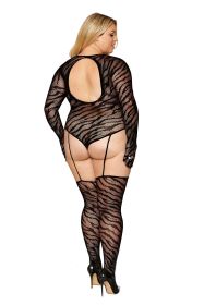 Teddy Bodystocking With Fingered Gloves - Black (size: Queen Size)